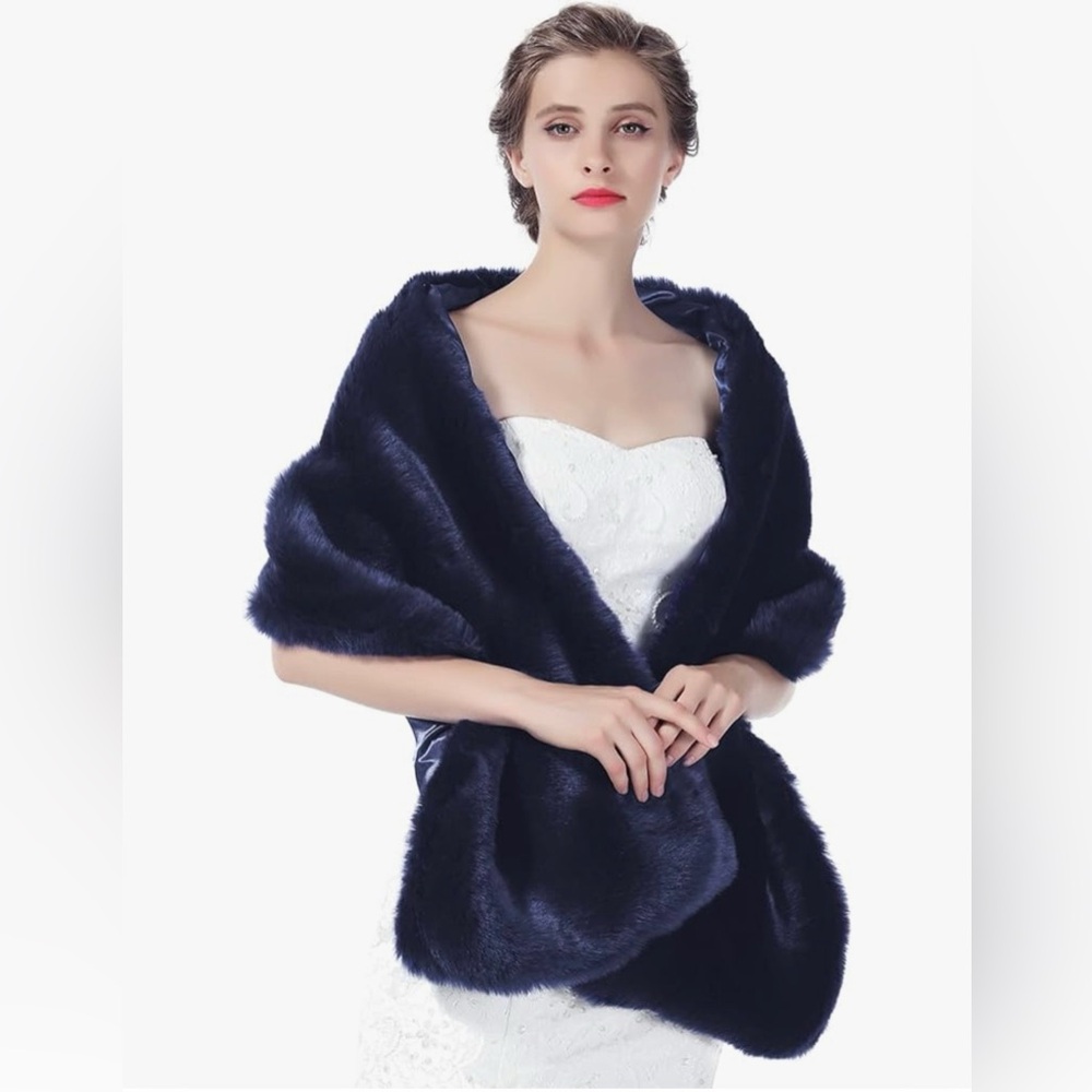 Elegant Navy Faux Fur Shawl